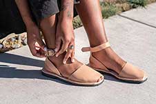Model Wears Our beautiful Classic Strap Pons Avarca Sandal in Tan